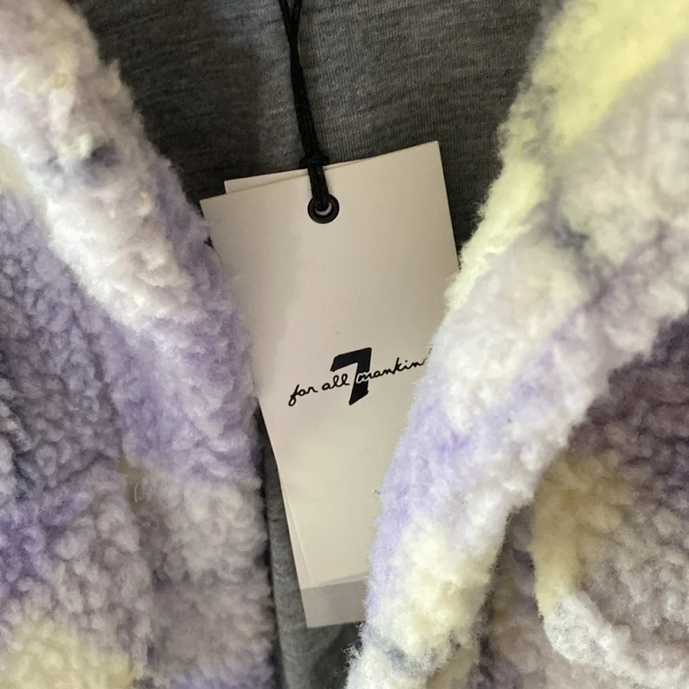 7 For All Mankind Lavender Plaid Teddy Jacket - Picture 4 of 8